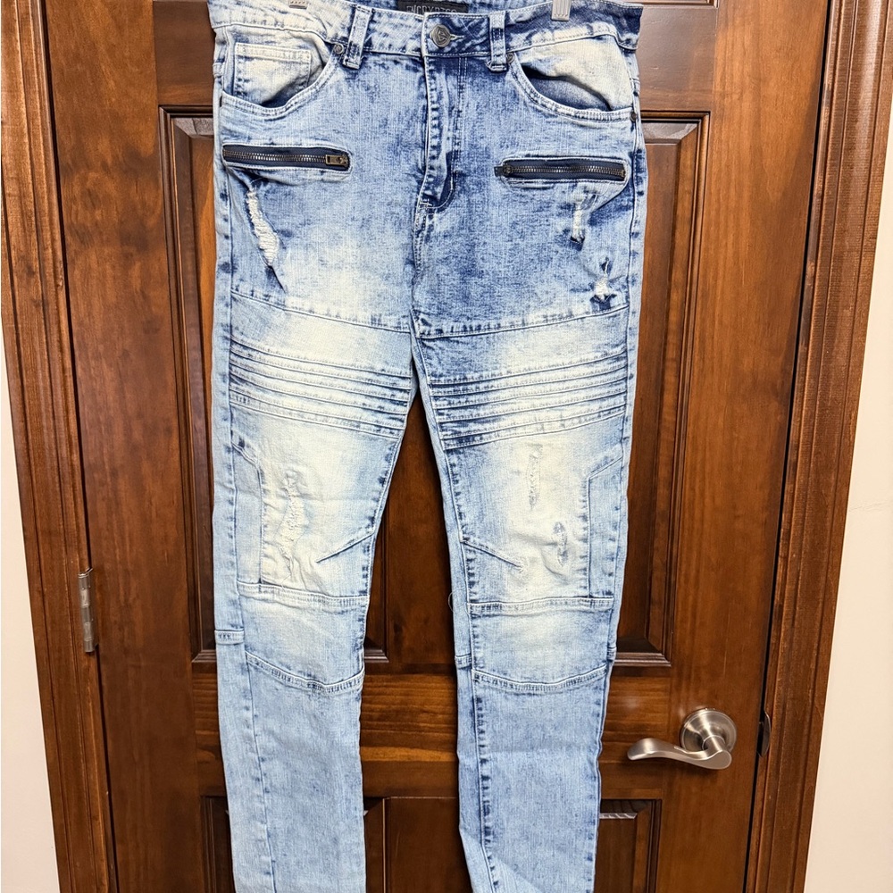 Light Wash Men’s Slim Moto Jeans - Light Blue